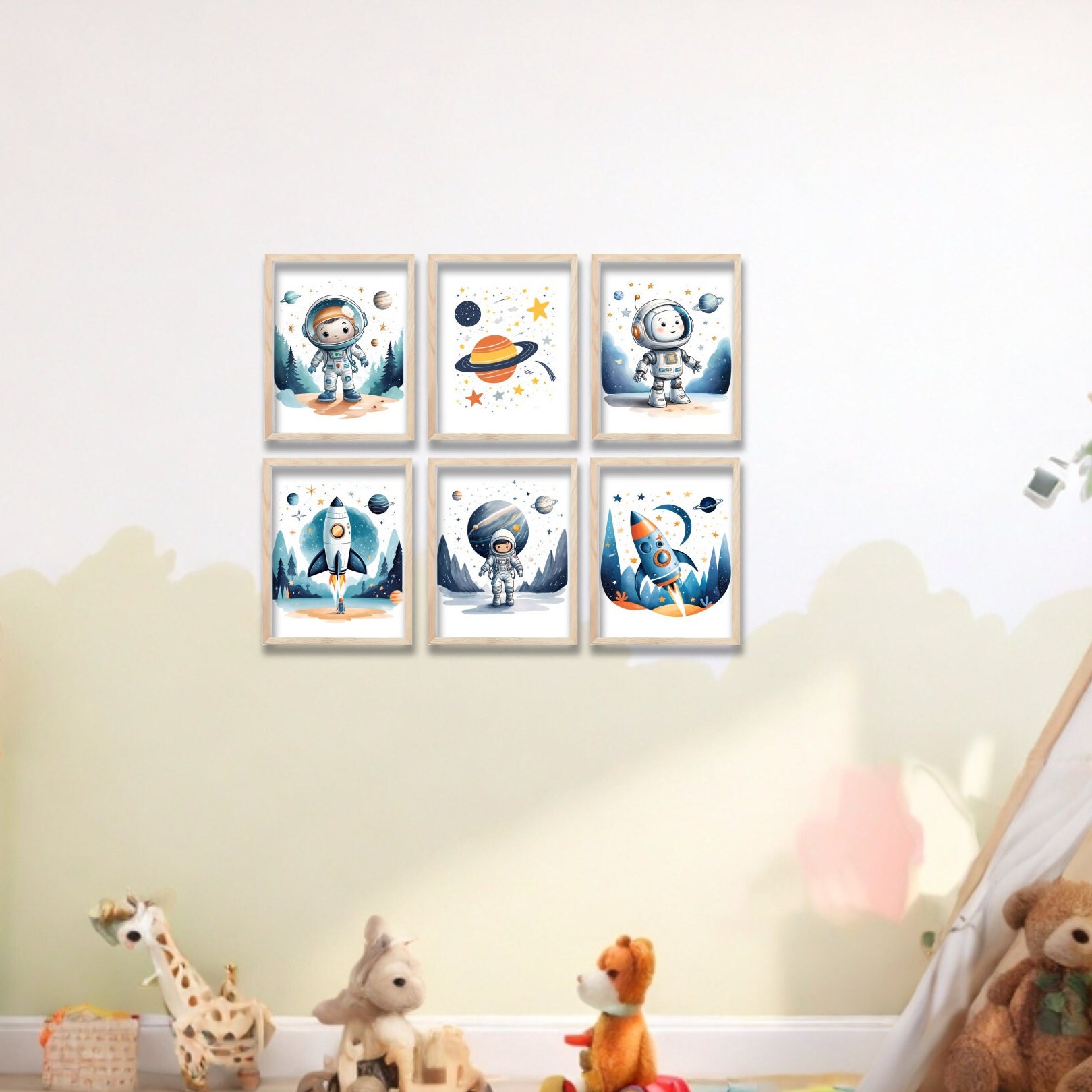 Space Themed Playroom Wall Art Set of 6 Unframed Printable Gift 8x10 ...