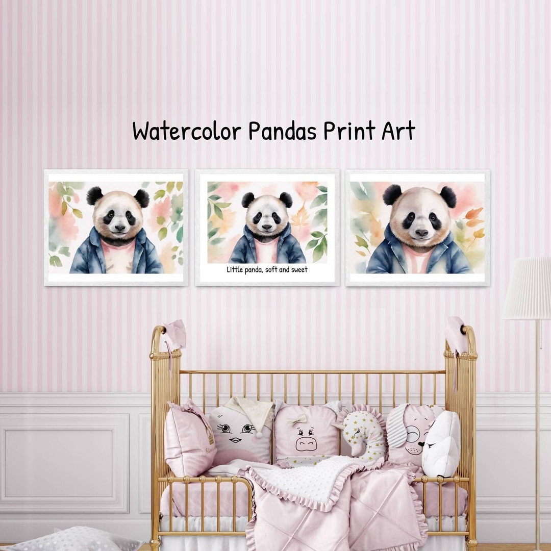 3 Pandas Nursery Print Art Watercolor Instant Download Printable Baby ...