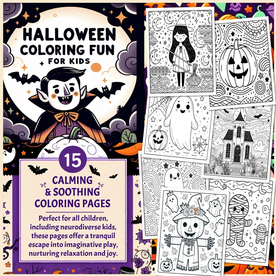 15 Halloween Coloring Pages Bundle for Kids | Printable Activity, 8.5 ...
