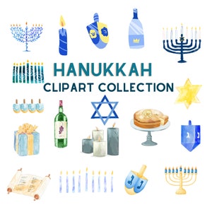 Hanoukka clipart aquarelle de vacances juives clipart religieux symbole juif, menorah, dreidel, boulangerie traditionnelle, Hanukkah Candle Bundle