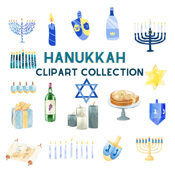 Hanukkah clipart Jewish holiday watercolor Religious clipart Jewish symbol, menorah, dreidel, traditional bakery, Hanukkah Candle Bundle