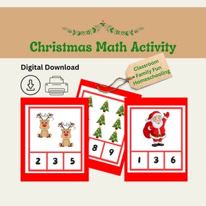 Christmas Math Activity, Instant Digital Download,  Preschool, Toddlers, Kids Christmas Math Worksheets, Xmas Game, Kindergarten Worksheets.