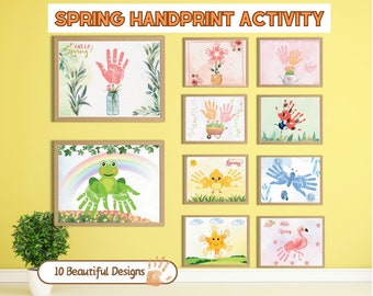 Actividad artística de primavera con huellas de manos, imprimible para preescolar (descarga digital)