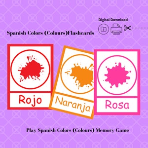 Spanish Digital Colour Flashcards - Learning Spanish Colours, for Toddlers, Preschool, Kindergarten, Homeschooling Printable Downloads.