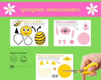 How to build Springtime Art, Step-by-Step Guided Cut and Glue, Fine Motor Skills, Scissor Skills Spring Activities, Homeschool Fun Worksheet