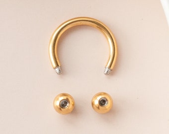 Gold Stainless Steel Externally Threaded Circular Barbell Septum Ring - Horseshoe, Eyebrow Ring, Daith Earring, Conch Ring