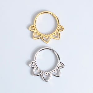 Floral Septum Clicker/ Hinged Septum Ring/ Steel Septum Ring/ Gold Septum Piercing/ Septum Hoop Silver 16G (1.2mm) 8/10mm Silver Gold