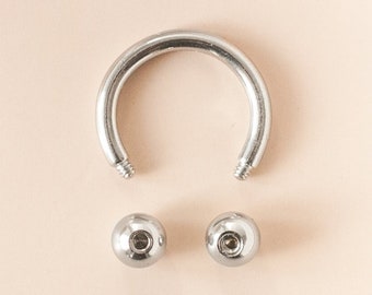 Silver Stainless Steel Externally Threaded Circular Barbell Septum Ring - Horseshoe, Eyebrow Ring, Daith Earring, Conch Ring