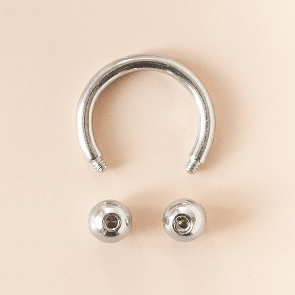 Silver Stainless Steel Externally Threaded Circular Barbell Septum Ring - Horseshoe, Eyebrow Ring, Daith Earring, Conch Ring