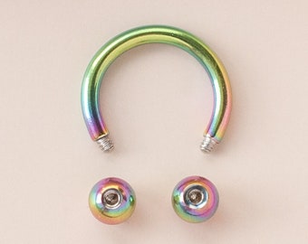 Rainbow Steel Externally Threaded Circular Barbell Septum Ring - Horseshoe, Eyebrow Ring, Daith Earring, Conch Ring