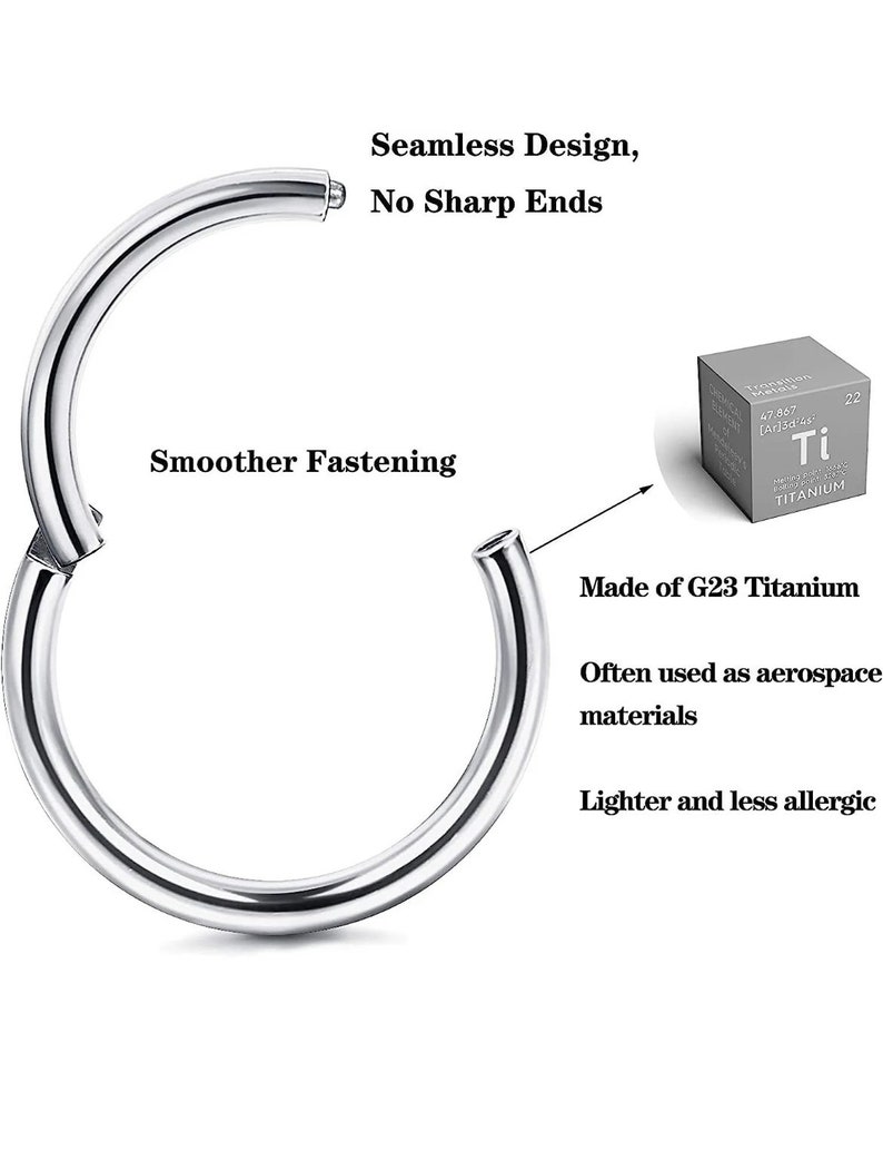 Titanium Clicker Ring Segment Hoop Septum Piercing 14g/16g/18g/20g Hinged Seamless Earring Hoop Silver Gold Cartilage Helix Tragus image 7