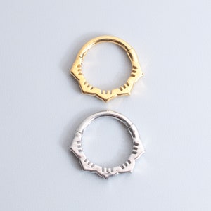 Flower Septum Clicker/ Hinged Septum Ring/ Steel Septum Ring/ Gold Septum Piercing/ Septum Hoop Silver 16G 1.2*8/10mm Silver Gold