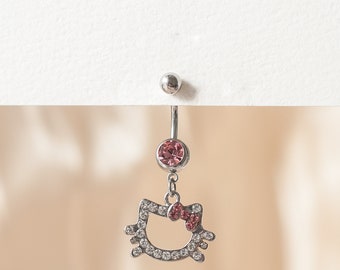 Kitty Belly Bar 14G (1.6mm thickness) 10mm Barbell Length, 5mm Ball, Externally Threaded • Uses: Naval Piercing