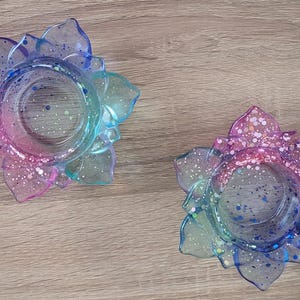 Resin Tealight Holders Set, Set of Two Candle Holders, Table Decor, Tealight Holder, Lotus Flower Resin, Resin Flower Candle, Zen Tealight