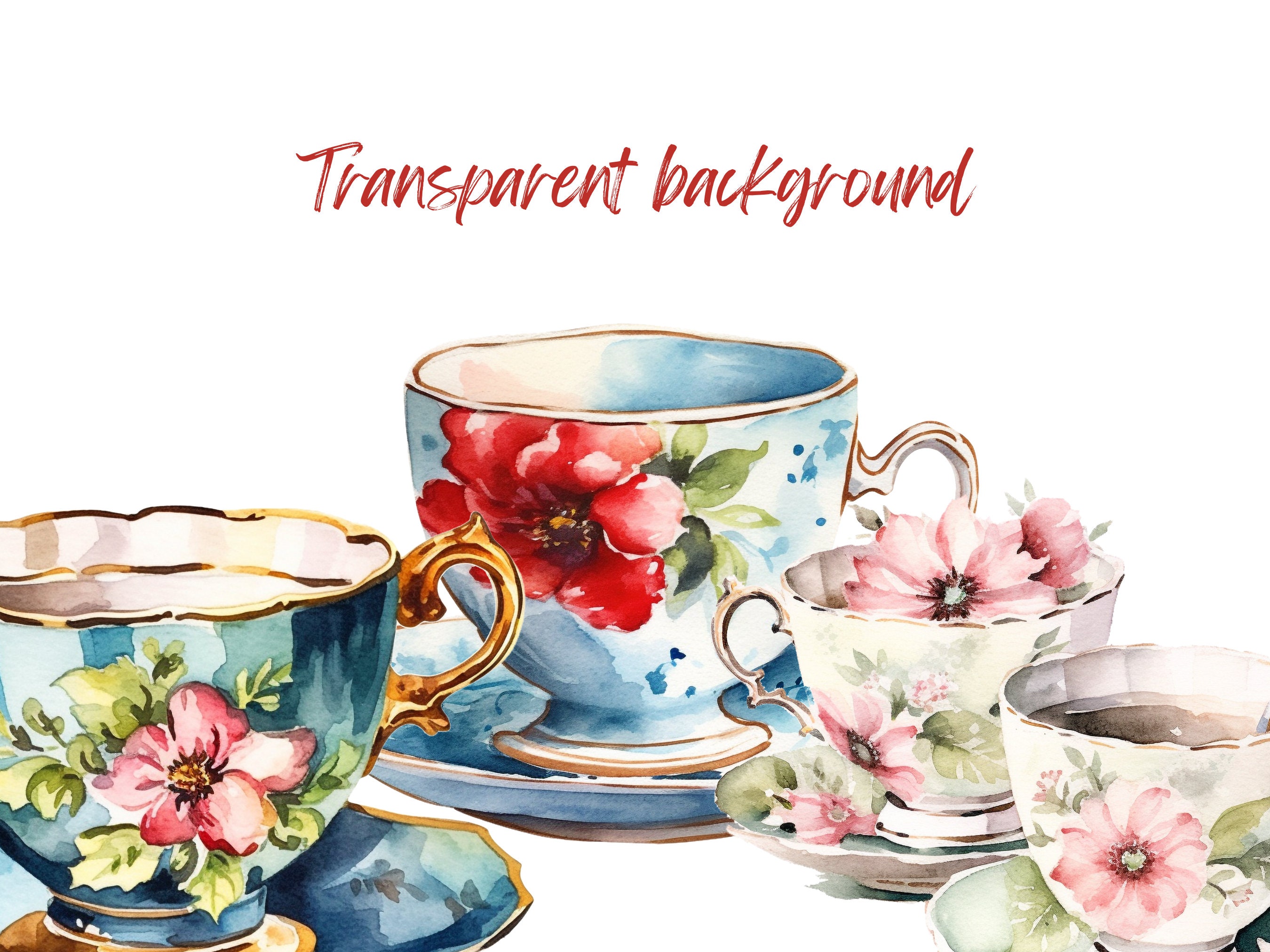 Watercolor Vintage Teacup Clipart Bundle 32 Elegant Images Etsy