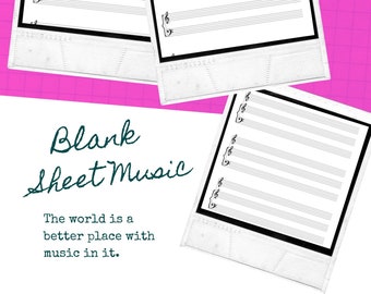 Printable Blank Sheet Music - Treble Clef, bass clef, both clefs, instrument and piano and no clef