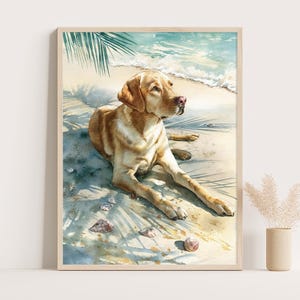 Labrador Retriever Watercolor Print: Dog Beach Painting, Coastal Wall Art