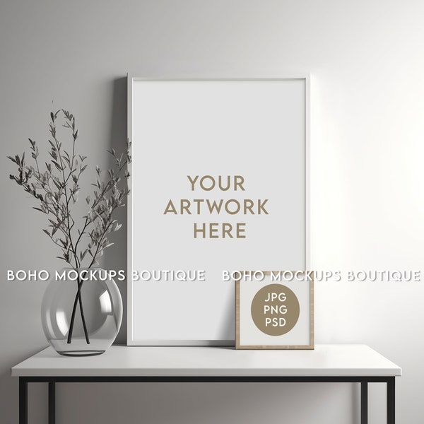 2 Frame Minimalist Interior Mockup | 12x18 frame and 1x1 frame | 2 Poster Mockup.