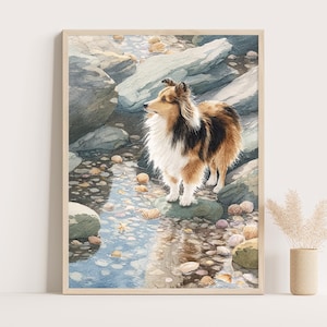 Shetland Sheepdog Watercolor Print: Coastal Sheltie Art