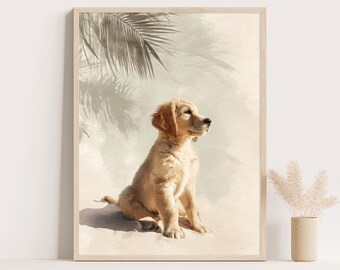 Golden Retriever Welpe Poster: Minimalistische Küsten Kinderzimmer Wandkunst