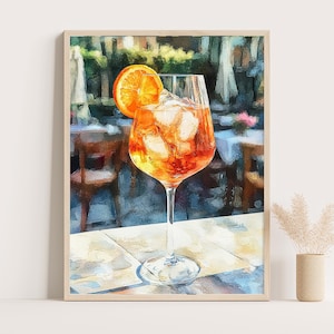 Aperol Spritz Print, Italian Cocktail Wall Art, Aperitivo Poster, Summer Kitchen Decor, Italy Bar Cart Artwork