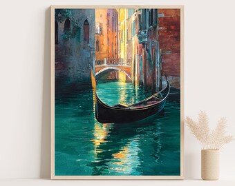 Romantic Venice Gondola Print: Watercolor Italian Canal Scene