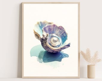 水彩貝殻アートプリント6枚セット、貝殻絵画、海をイメージした壁飾り