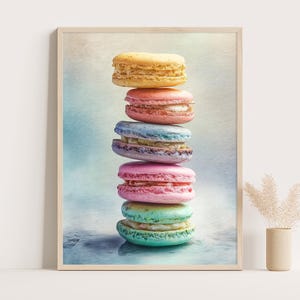 Pastel Macaron Print, French Patisserie Wall Art, Bakery Decor, Colorful Kitchen Painting, Dessert Artwork