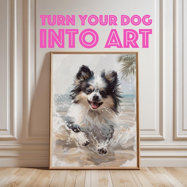 Custom Dog Portrait Watercolor Print, Coastal Beach Pet Art, Personalized Painting