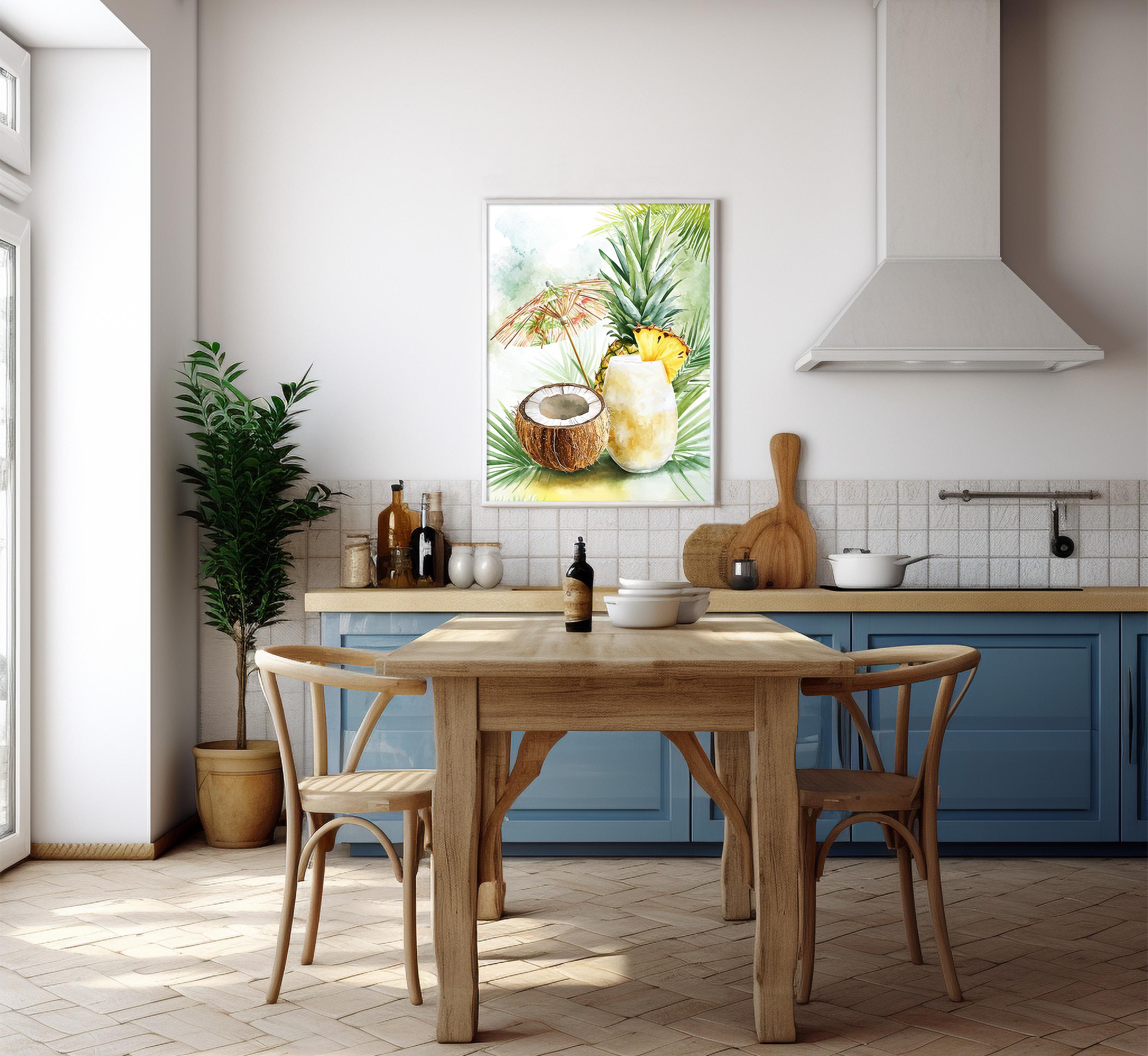 Piña Colada Watercolor Print: Tropical Bar & Beach House Art - Etsy