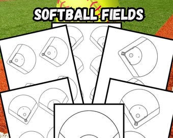 Campos de sóftbol de 8,5 x 11 pulgadas / 6 descargas digitales en formato PDF / Campos de sóftbol para jugadores y entrenadores, para usar como material de apoyo y material imprimible.