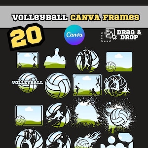 Volleyball Canva Frames, Volleyball Canva Templates, Editable Ball Canva Template | 20 Canva Digital frame templates for volleyball