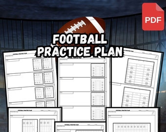 Football Field Practice Plan sheets for Coach or player 8.5x11 | 6 in total | Digital Download | Football Coach | Football practice plan