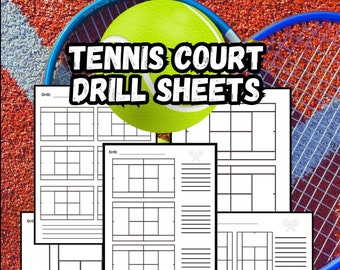 Tennis Court Drill sheets for Tennis Coach or player 11x8.5 | 5 in total | Digital Download | Tennis Coach | Tennis Blank Drill sheets