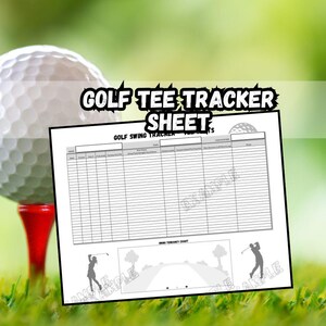 May include: Printable golf tee tracker sheet with a golf swing tracker chart and a swing tendency chart. The sheet is 11 inches by 8.5 inches and is a PDF digital download.
