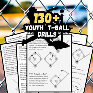 Könnte beinhalten: Ein druckbares PDF-Dokument mit über 130 T-Ball-Übungen für Jugendliche. Das Dokument enthält Diagramme der Übungen und Anweisungen für jede Übung. Das Dokument ist 8,5 Zoll mal 11 Zoll groß.