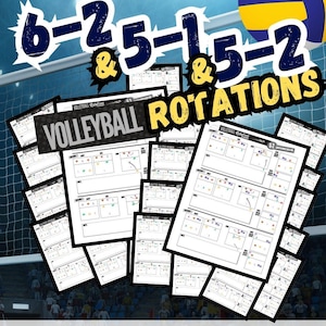 6-2, 5-1, and 5-2 Volleyball Rotation Sheets | 36 Printable PDF Download | Volleyball Court Position Formations | All 6 rotations