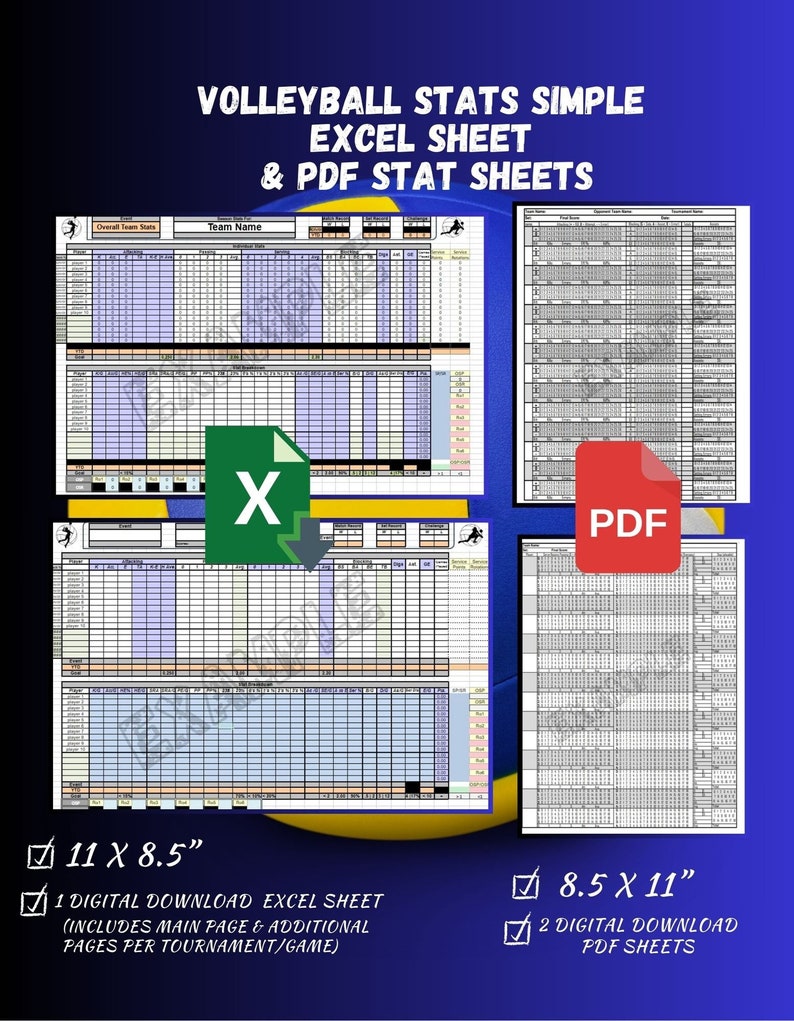 Volleyball Statistics Simple Excel Sheet AND Volleyball Game Stat