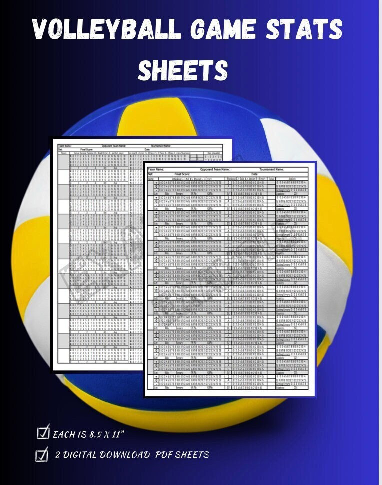 Volleyball Quick edit Game Stats Sheets for coach 2 - 8.5x11” pdf files | digital download | Volleyball attacking and passing stats