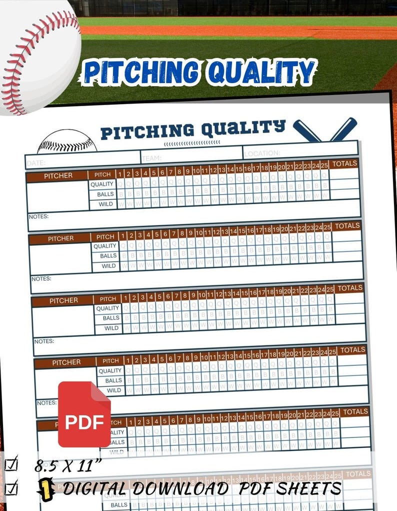 Sandbatch Pitch Numbers Baseball Pitch QUALITY Chart Stat Sheet /PDF File Digital Download ...