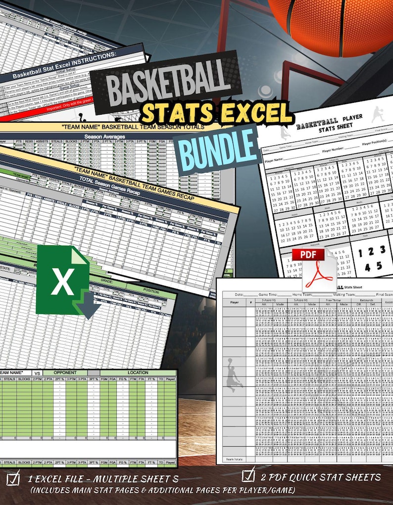 Basketball Stats Bundle | Excel Stat Sheet + Printable PDF Team ...
