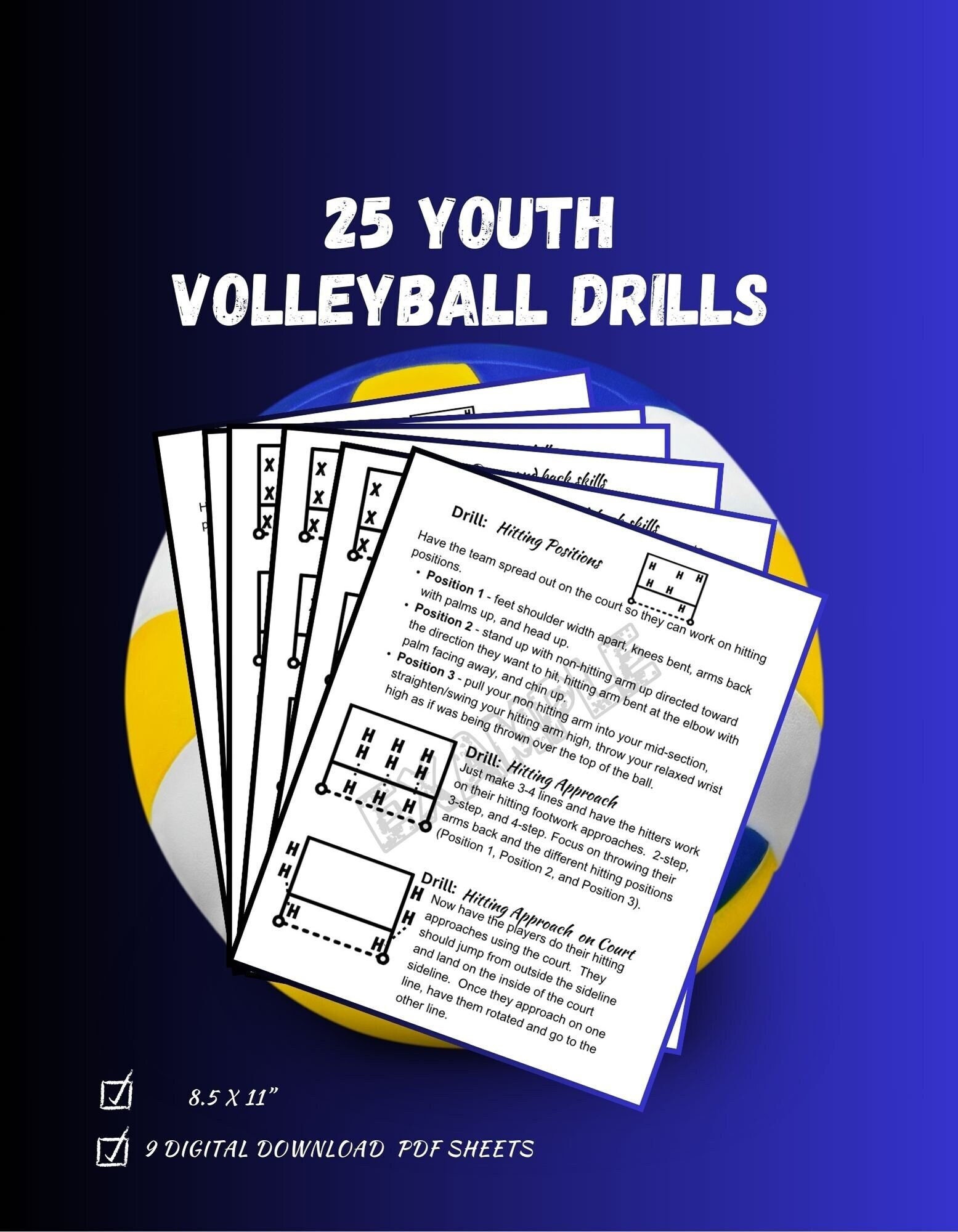 25 Youth Volleyball Drills 8.5x11" | digital download | volleyball drills for coaching beginners