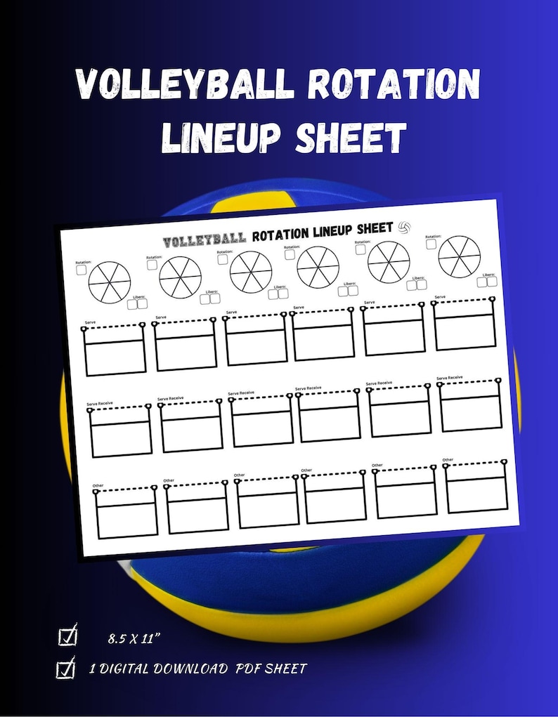 Line Up Rotation Frame Volleyball Rotation Lineup Sheet for Volleyball Coach 8.5x11 | Digital ...