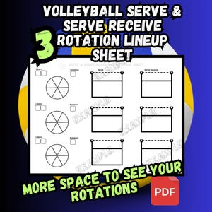 Volleyball Serve and Serve Receive 3 Rotation Lineup Sheet for volleyball Coach 11x8.5 | Digital Download | Volleyball Line up sheet