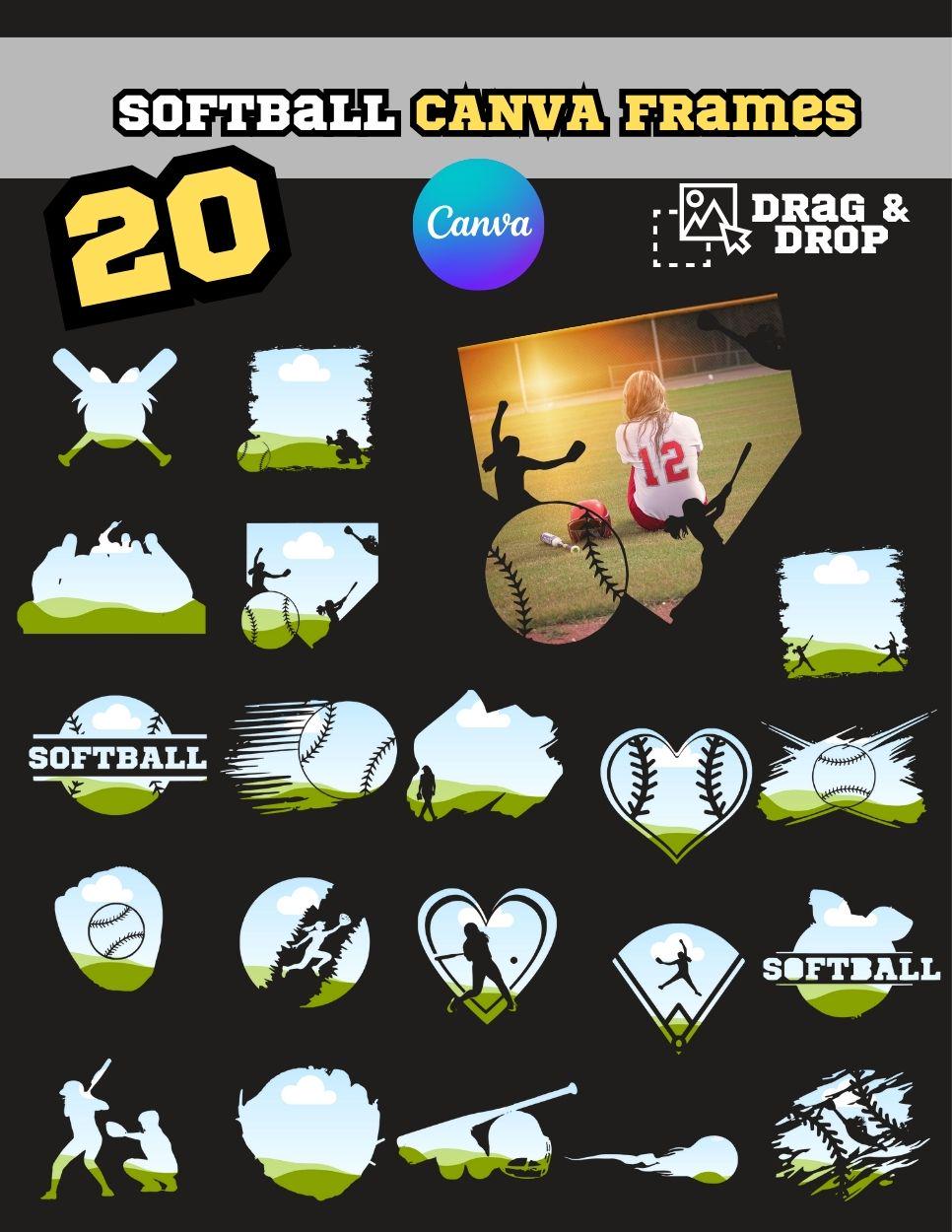 Softball Lessons Frame Softball Canva Frames, Softball Canva Templates, Editable Ball Canva ...