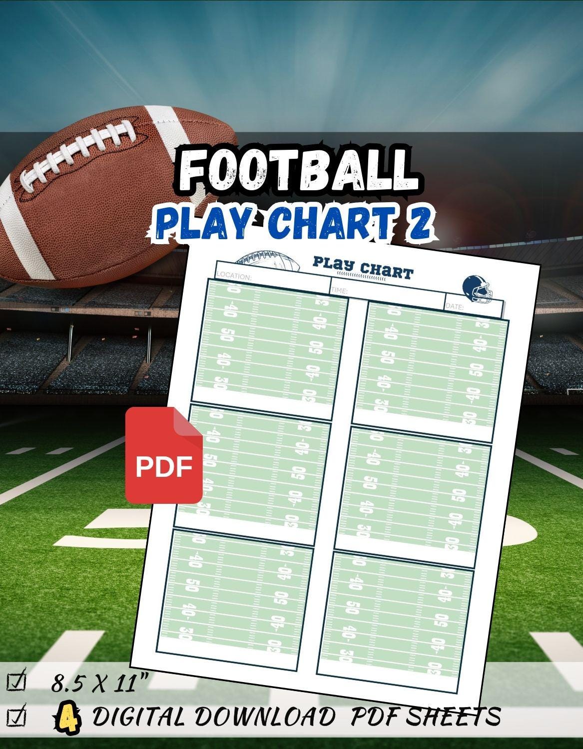 Play Chart Examples Football Play CHART Sheets for Coach or Player 8.5x11 | 4 in Total ...
