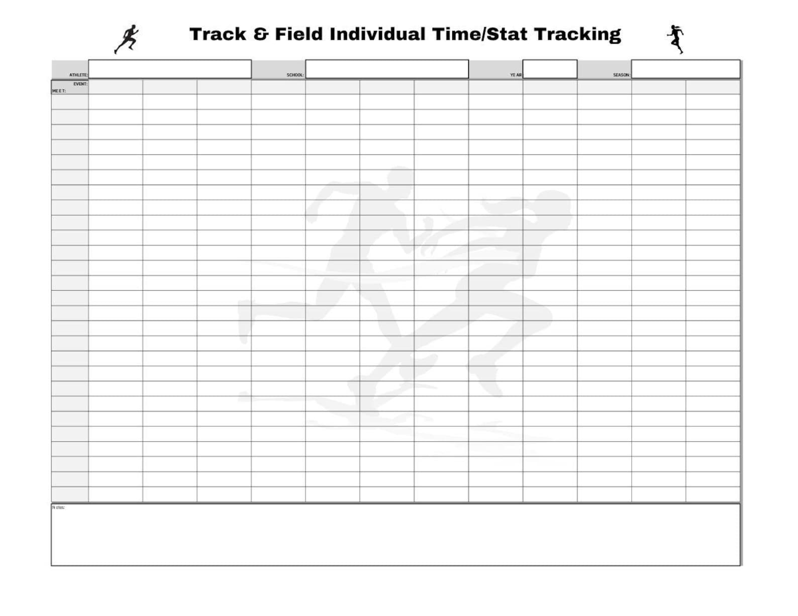 Track and Field Individual Time and Stat Performance Sheet 11 X 8.5 ...