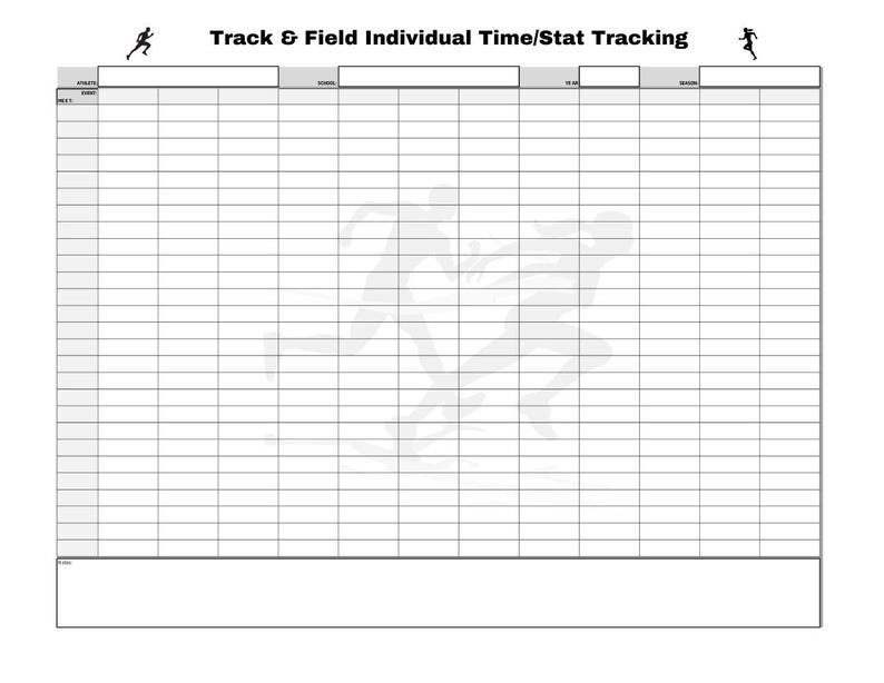 Track and Field Individual Time and Stat Performance Sheet 11 X 8.5 ...