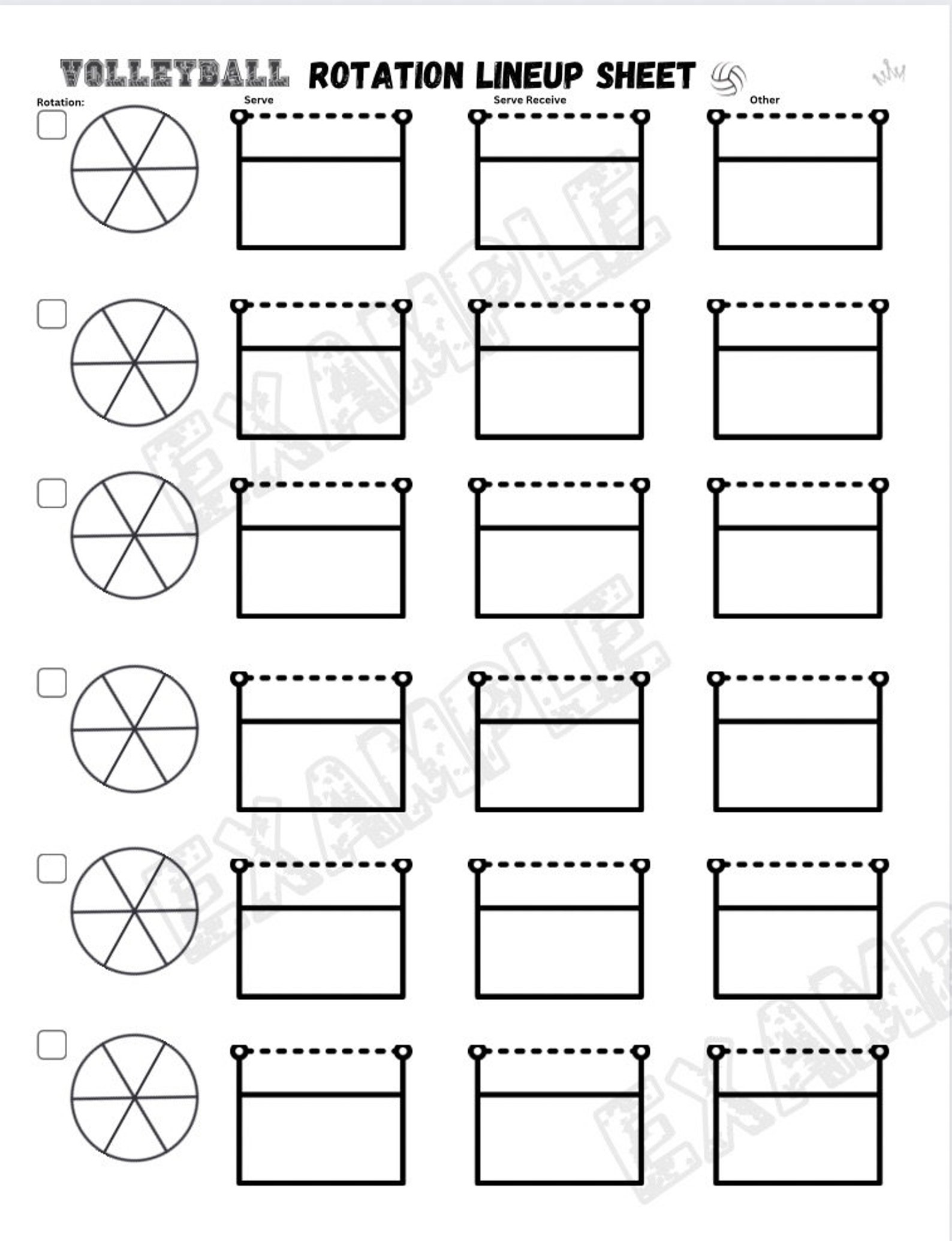 Volleyball Rotation Lineup Sheet For Volleyball Coach 8 5x11 Digital 