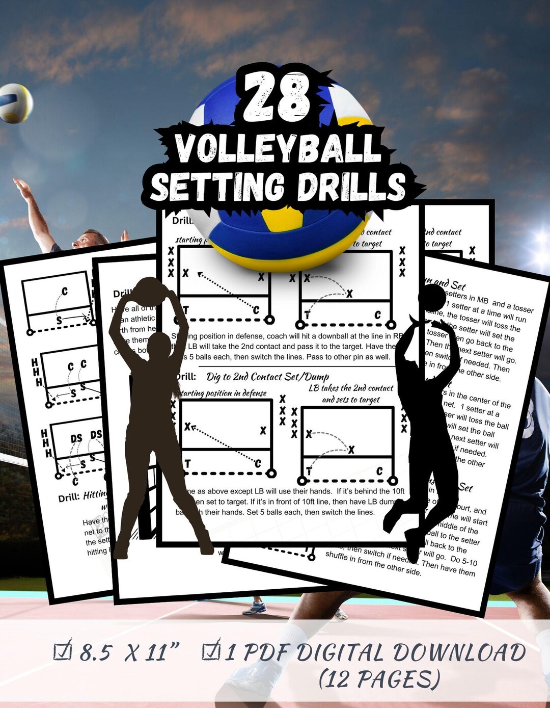 28 Volleyball Setting Drills 8.5x11 Digital Download Volleyball Drills for Setters Volleyball